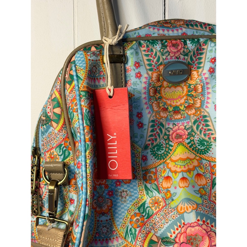 Oilily Multicolor Floral Paisley Shoulder Bag with Tan Handles - Picture 5 of 13